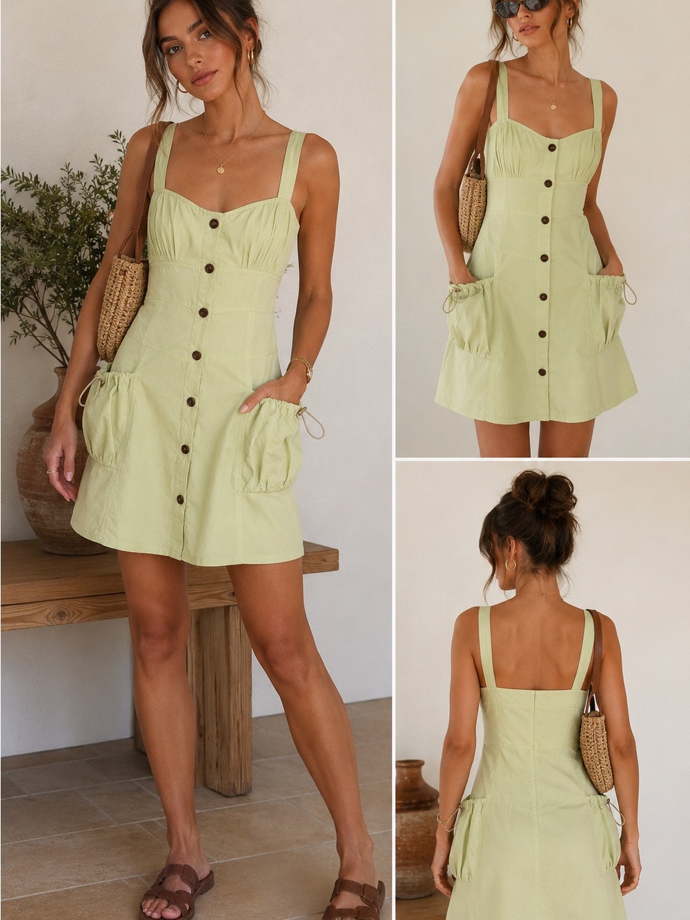 ASOS Light Green Button-Front Mini Sundress